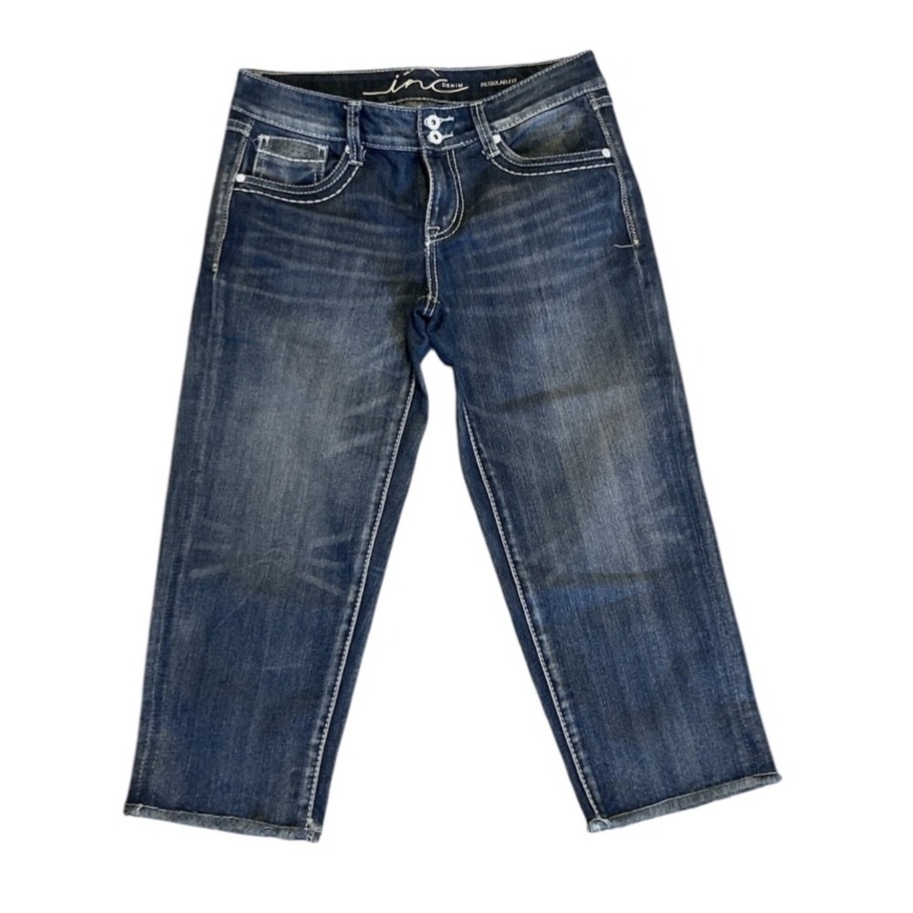 INC Women's Cropped Cut off Jeans Regular Fit Denim Raw Hem Size 4